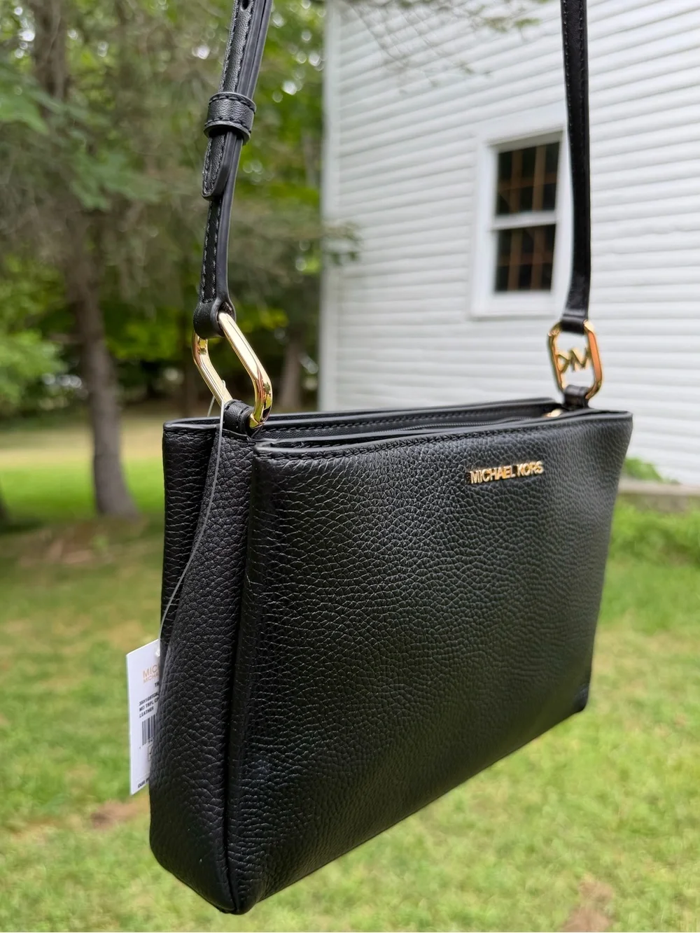 Michael Kors Trisha Medium Pebbled Leather Crossbody Bag Black NWT